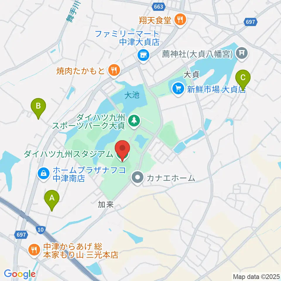 ダイハツ九州スタジアム周辺のカフェ一覧地図