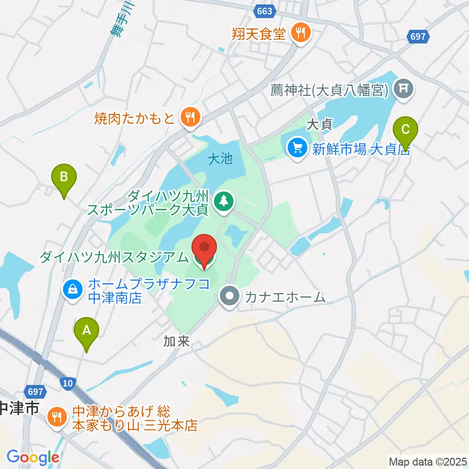 ダイハツ九州スタジアム周辺のカフェ一覧地図