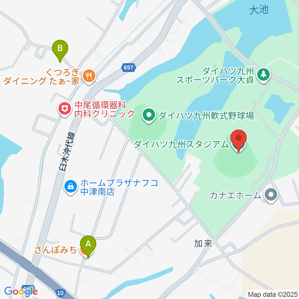 ダイハツ九州スタジアム周辺のカフェ一覧地図