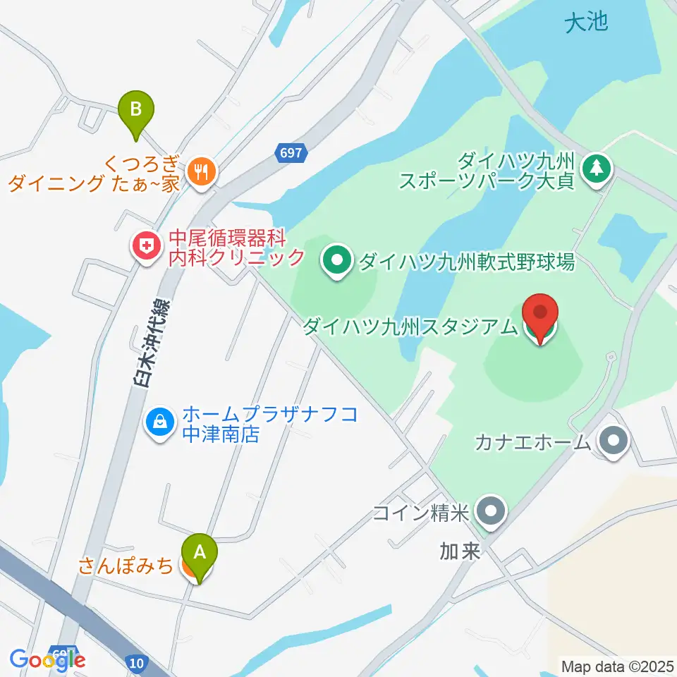 ダイハツ九州スタジアム周辺のカフェ一覧地図