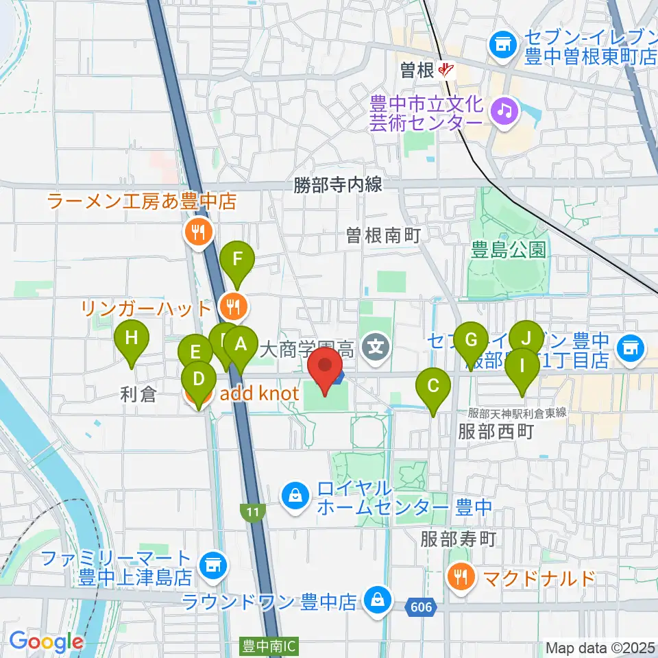 マリンフード豊中マルチグラウンド周辺のカフェ一覧地図