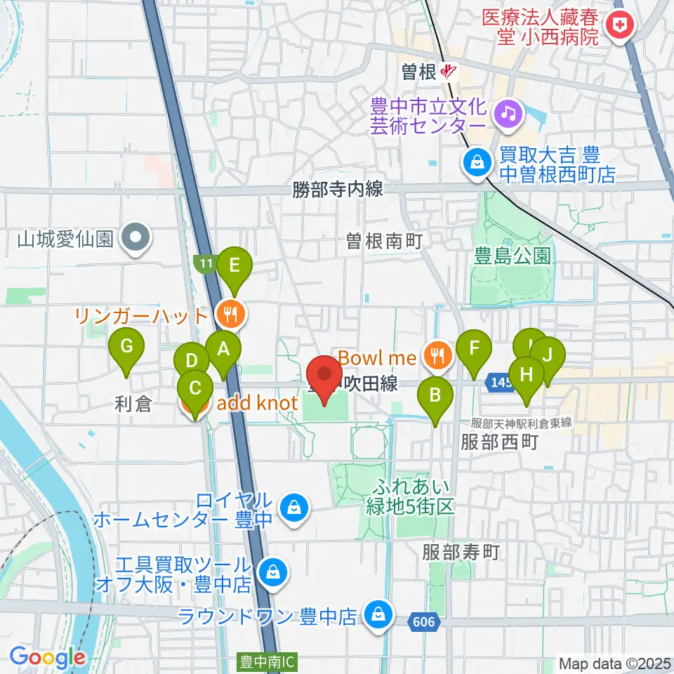 マリンフード豊中マルチグラウンド周辺のカフェ一覧地図