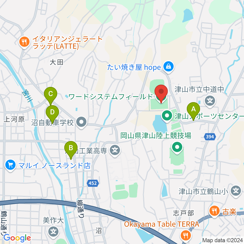 ワードシステムフィールド周辺のカフェ一覧地図