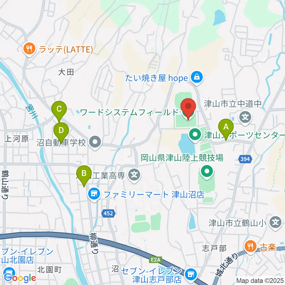 ワードシステムフィールド周辺のカフェ一覧地図
