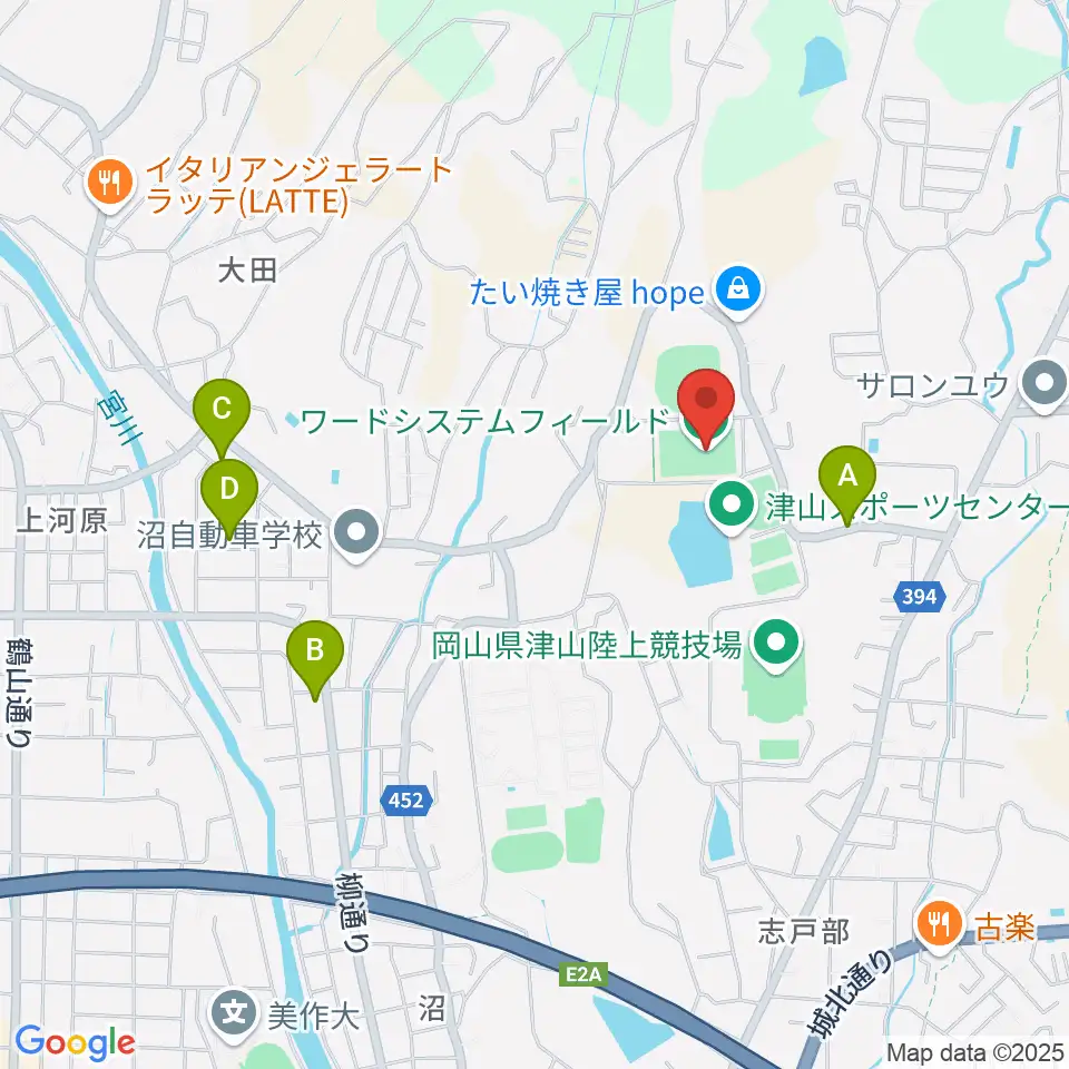 ワードシステムフィールド周辺のカフェ一覧地図