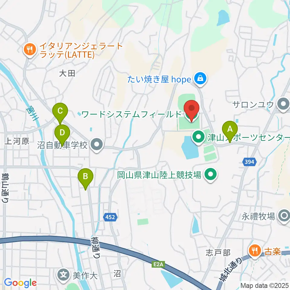 ワードシステムフィールド周辺のカフェ一覧地図