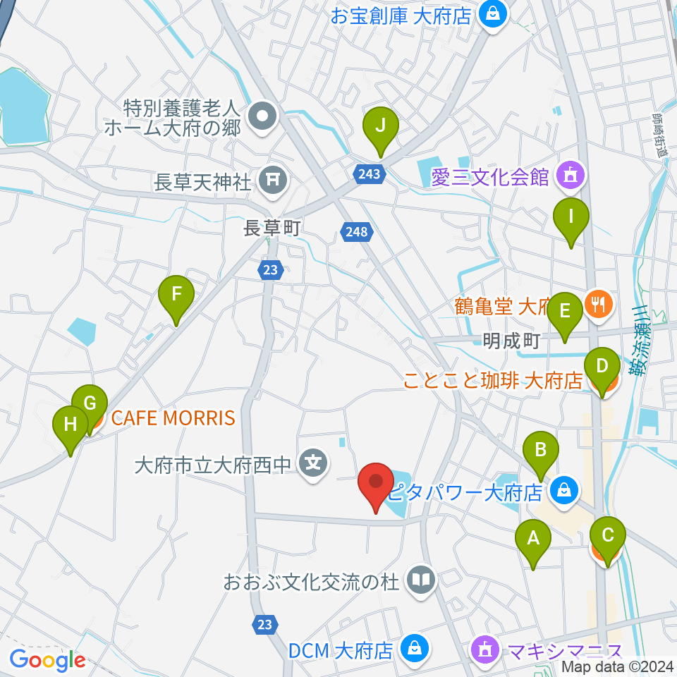 ナルキュウ体育センター周辺のカフェ一覧地図