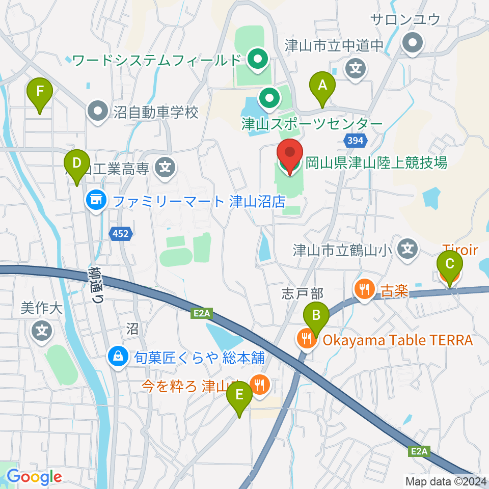 岡山県津山陸上競技場周辺のカフェ一覧地図