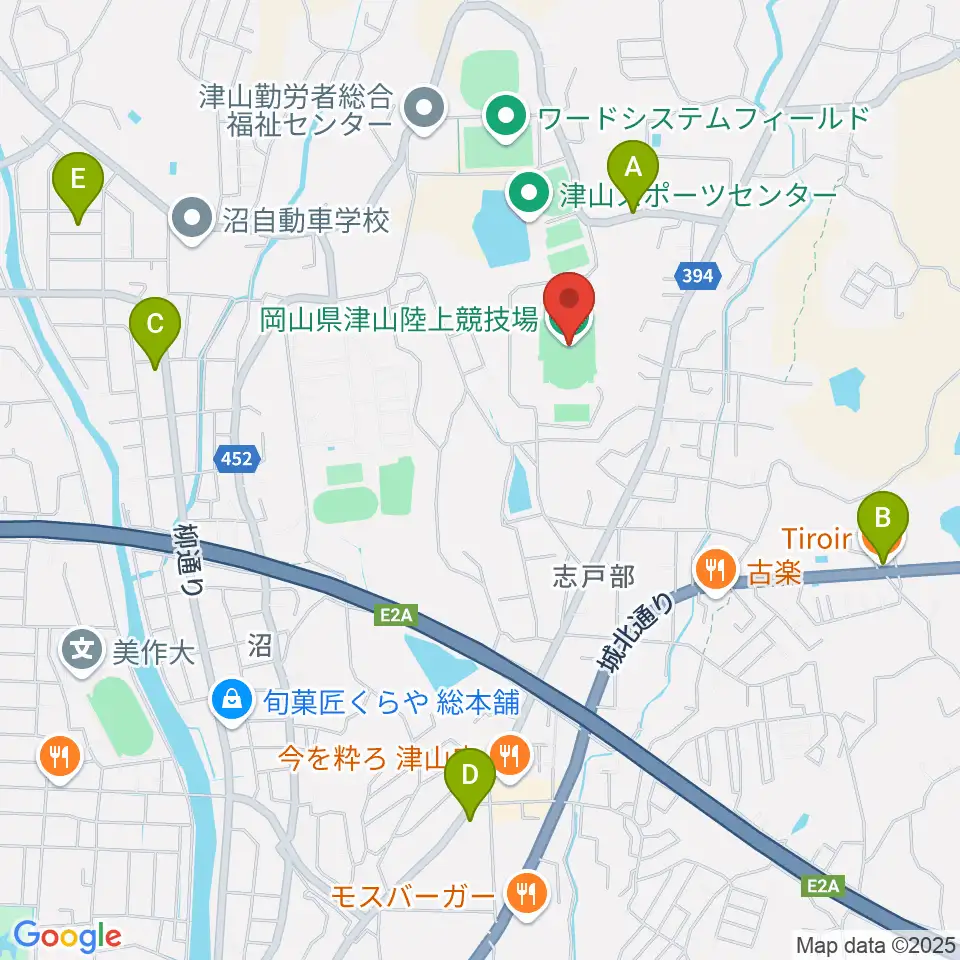 岡山県津山陸上競技場周辺のカフェ一覧地図