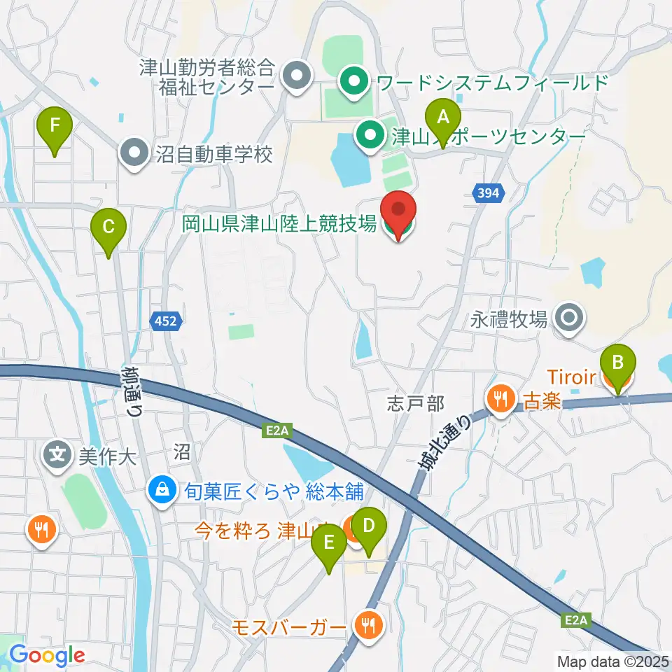 岡山県津山陸上競技場周辺のカフェ一覧地図