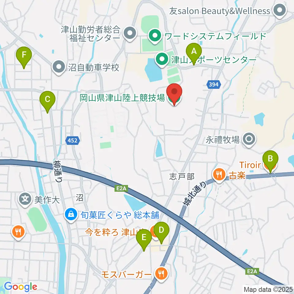 岡山県津山陸上競技場周辺のカフェ一覧地図