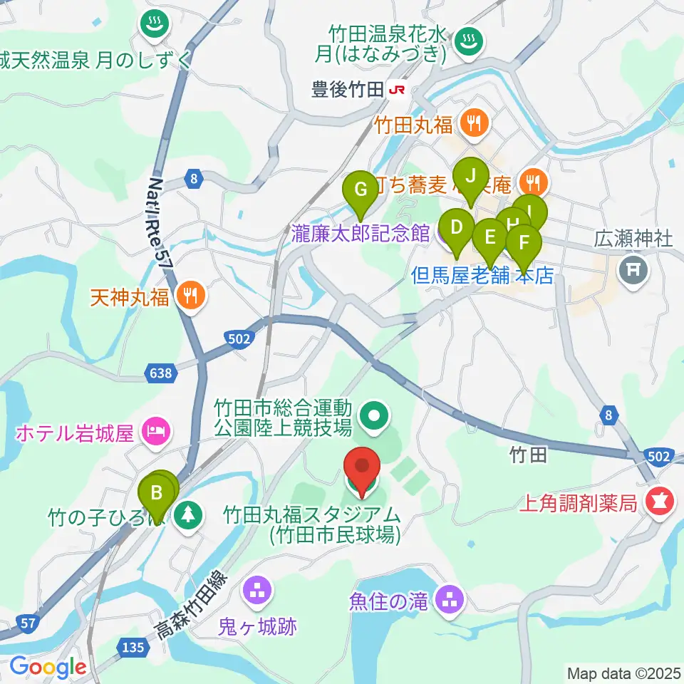 竹田丸福スタジアム周辺のカフェ一覧地図