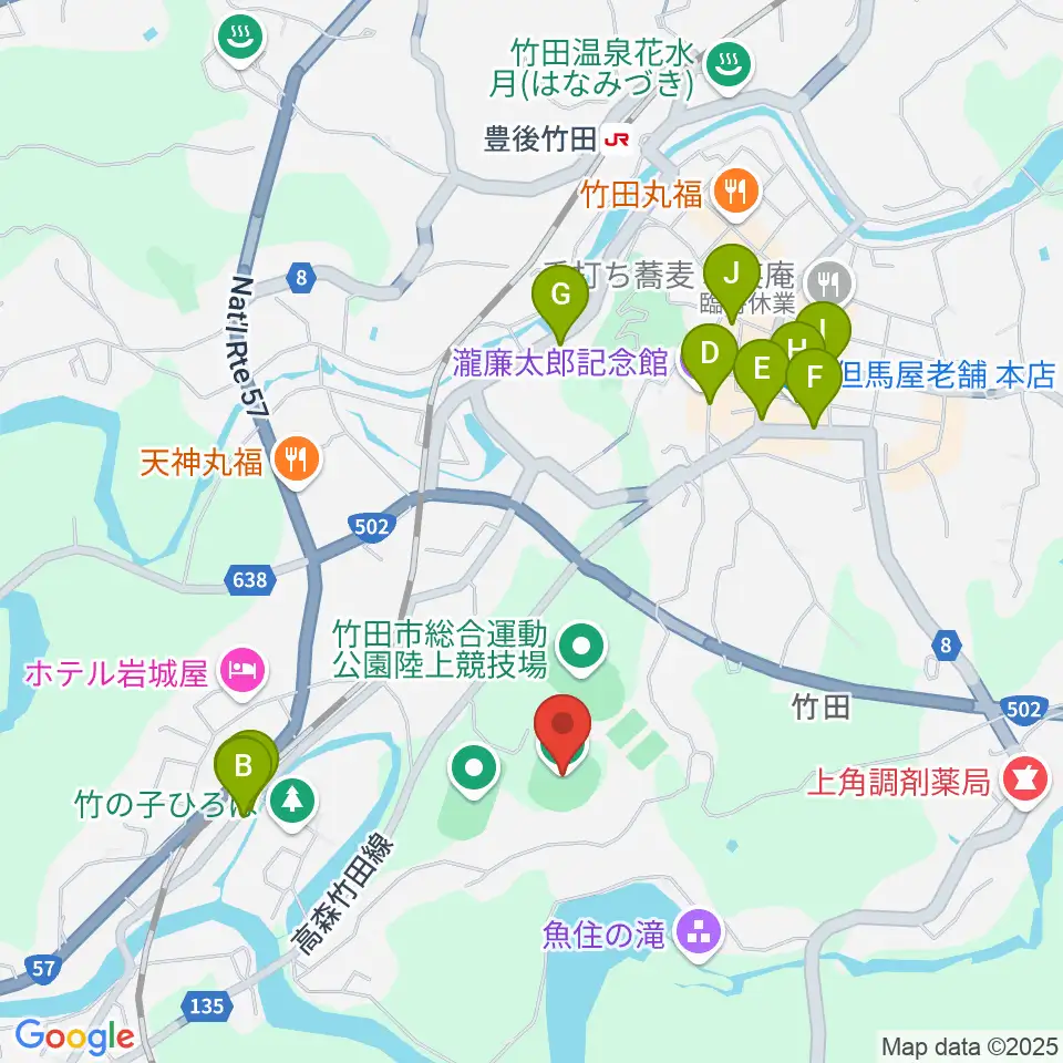 竹田丸福スタジアム周辺のカフェ一覧地図