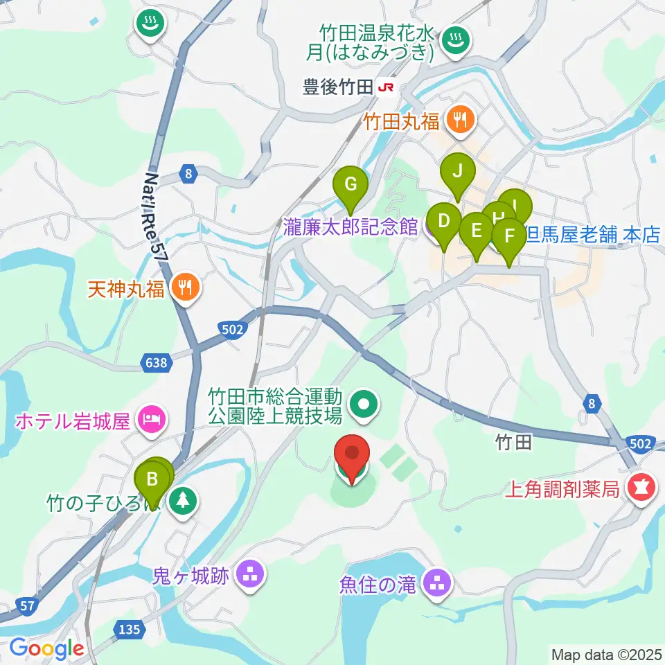 竹田丸福スタジアム周辺のカフェ一覧地図