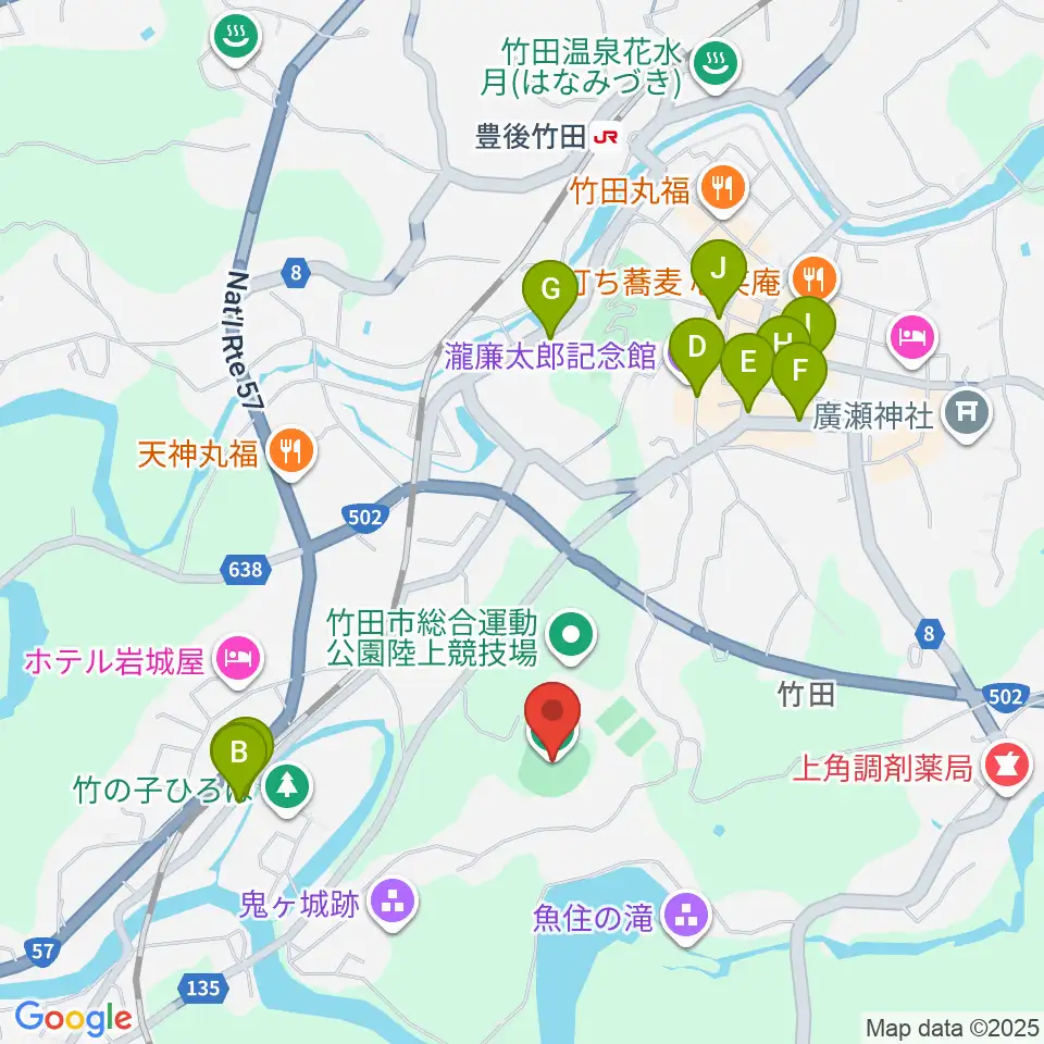 竹田丸福スタジアム周辺のカフェ一覧地図