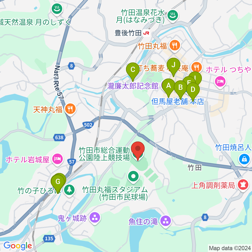 竹田丸福陸上競技場周辺のカフェ一覧地図