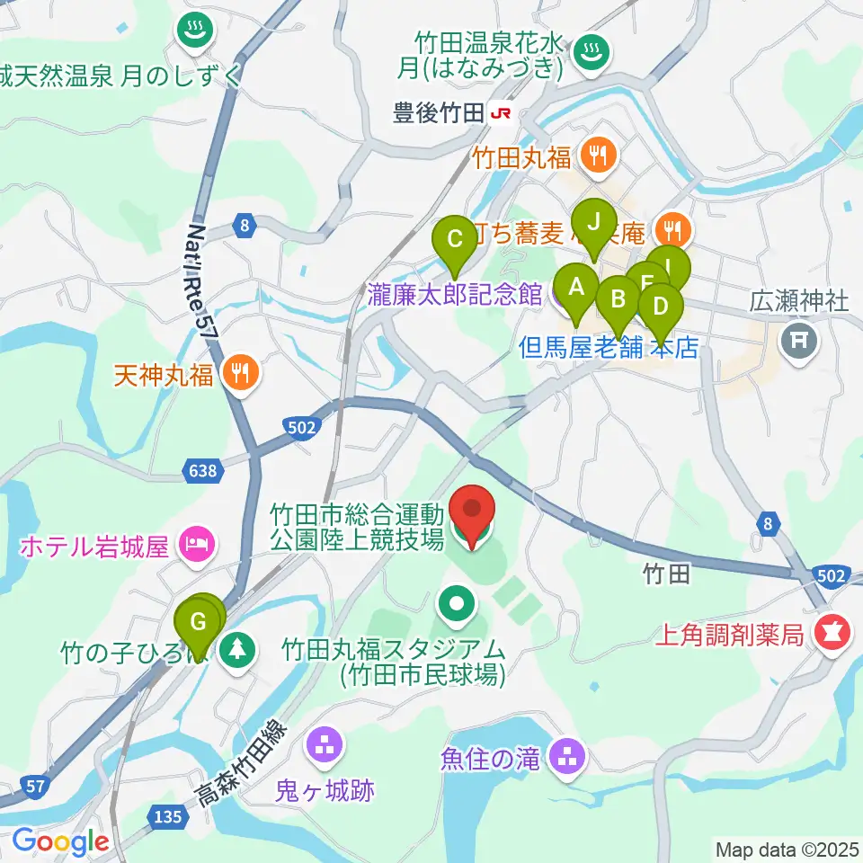 竹田丸福陸上競技場周辺のカフェ一覧地図