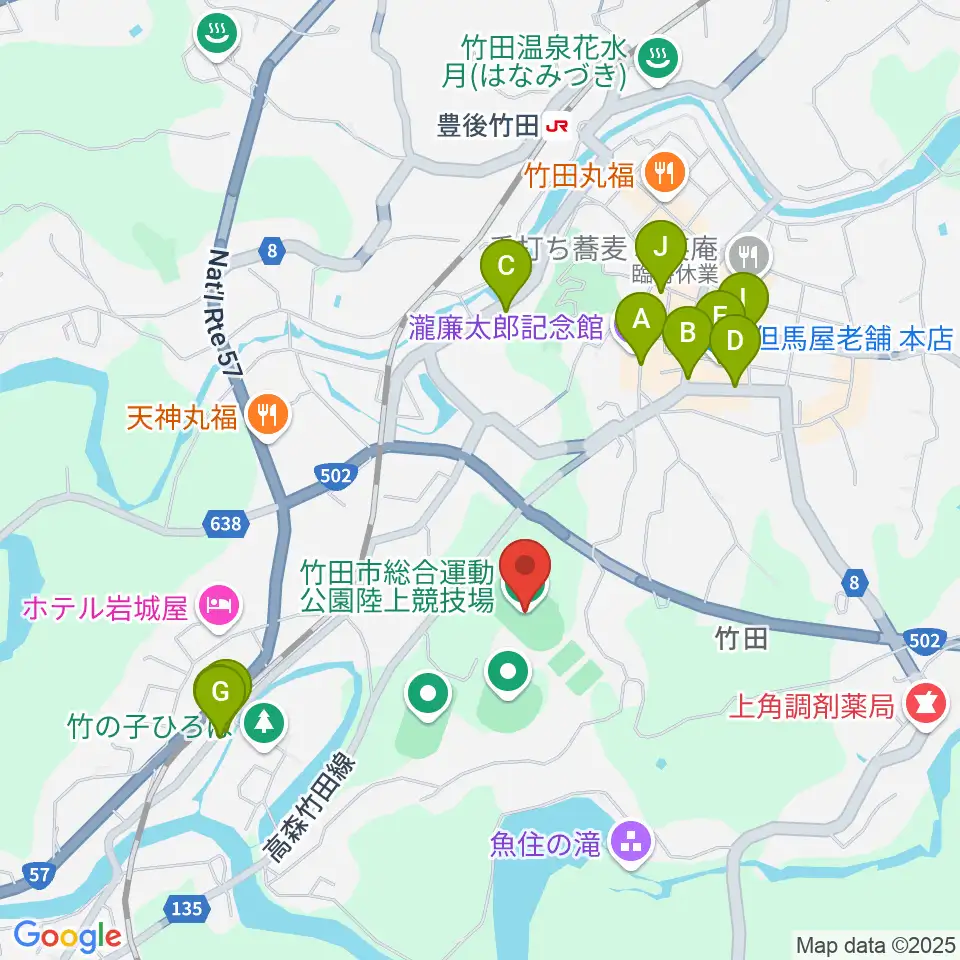 竹田丸福陸上競技場周辺のカフェ一覧地図