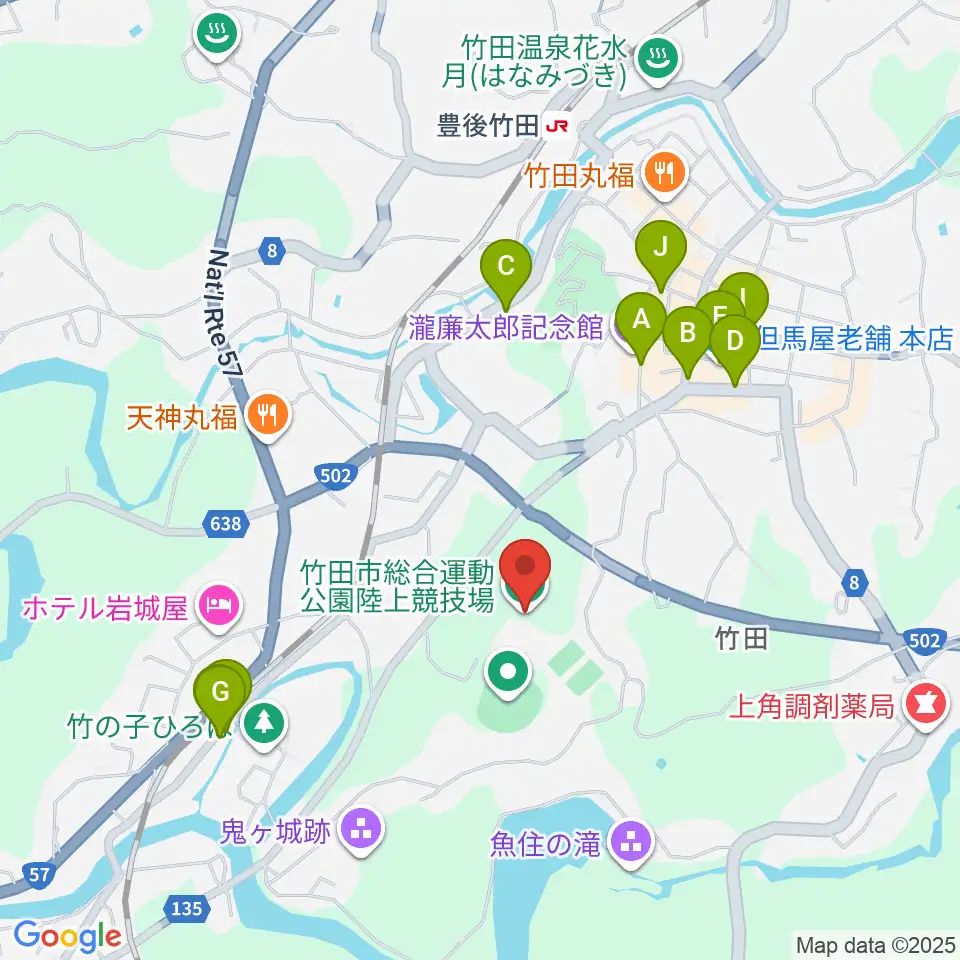 竹田丸福陸上競技場周辺のカフェ一覧地図