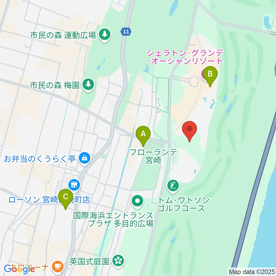 アミノバイタルトレーニングセンター宮崎周辺のカフェ一覧地図