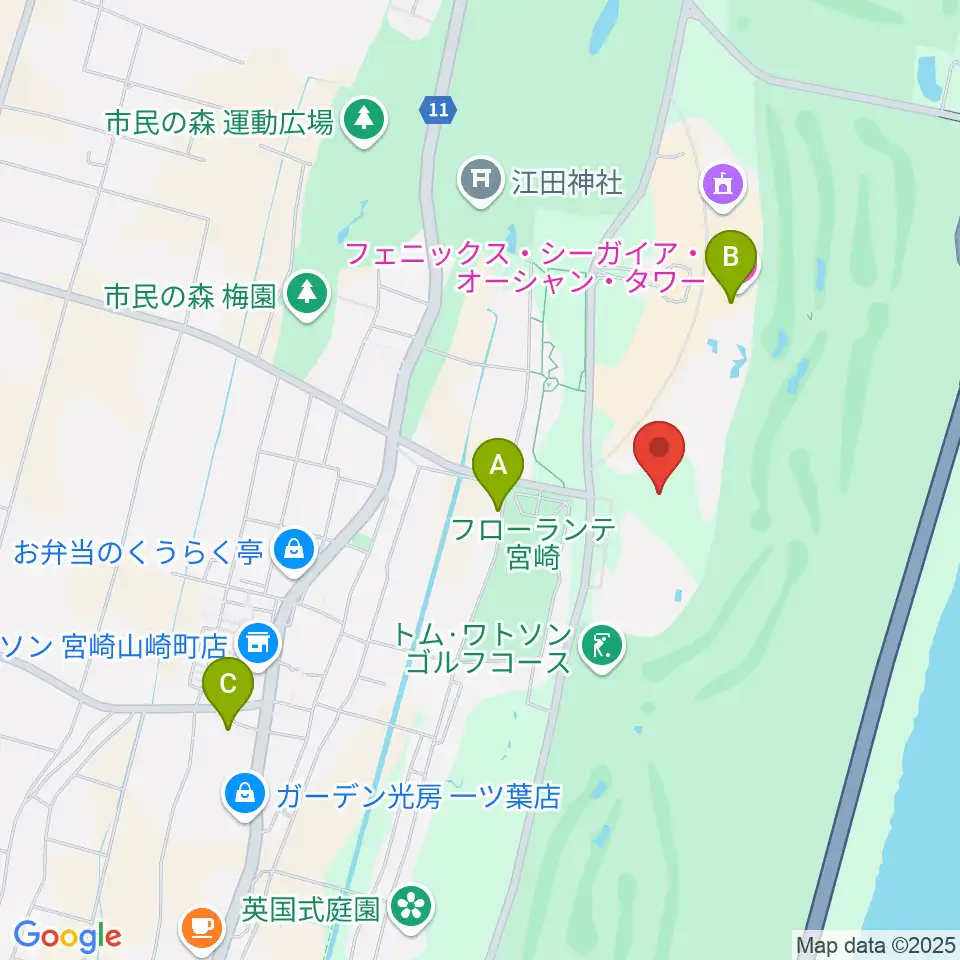 アミノバイタルトレーニングセンター宮崎周辺のカフェ一覧地図