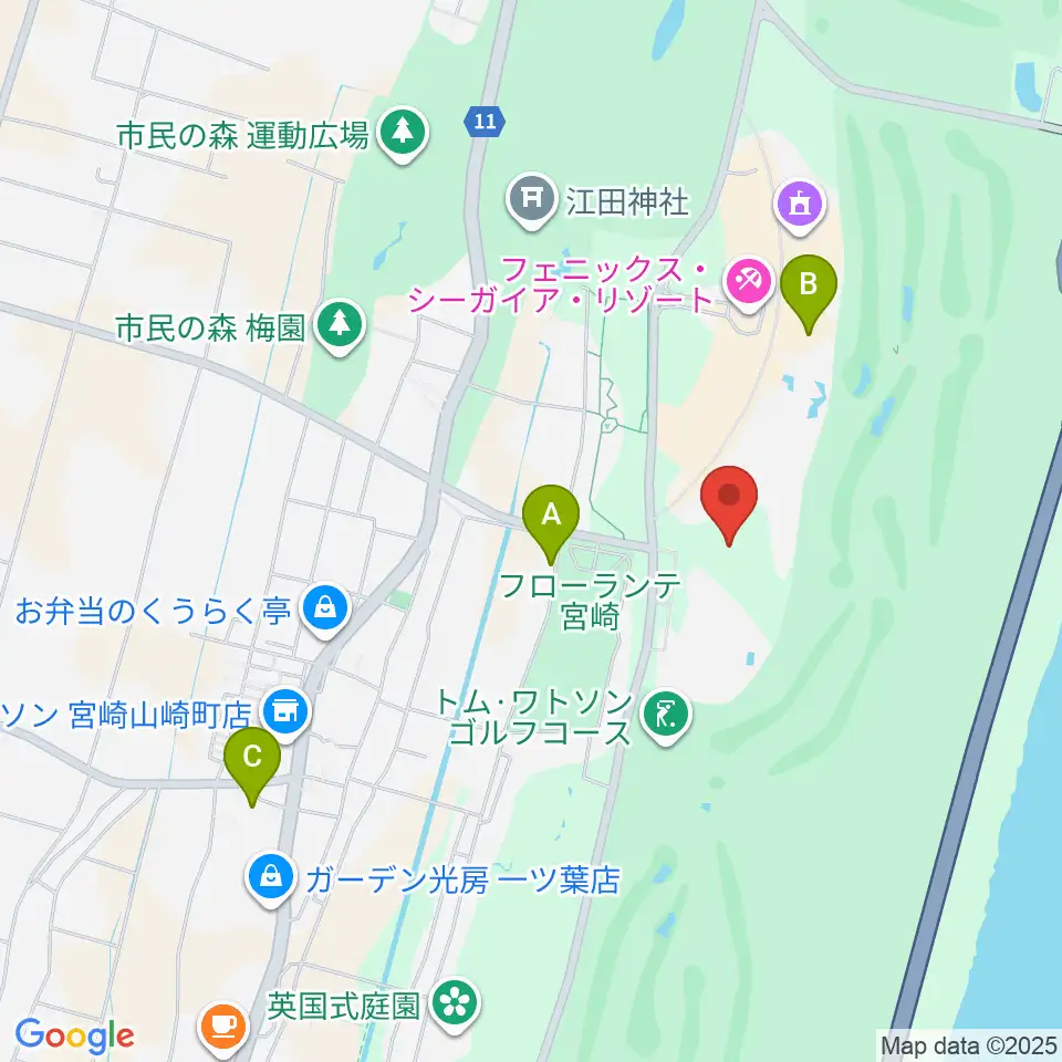 アミノバイタルトレーニングセンター宮崎周辺のカフェ一覧地図