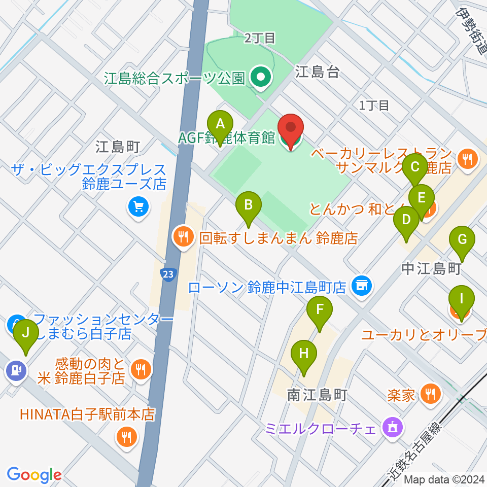 AGF鈴鹿体育館周辺のカフェ一覧地図