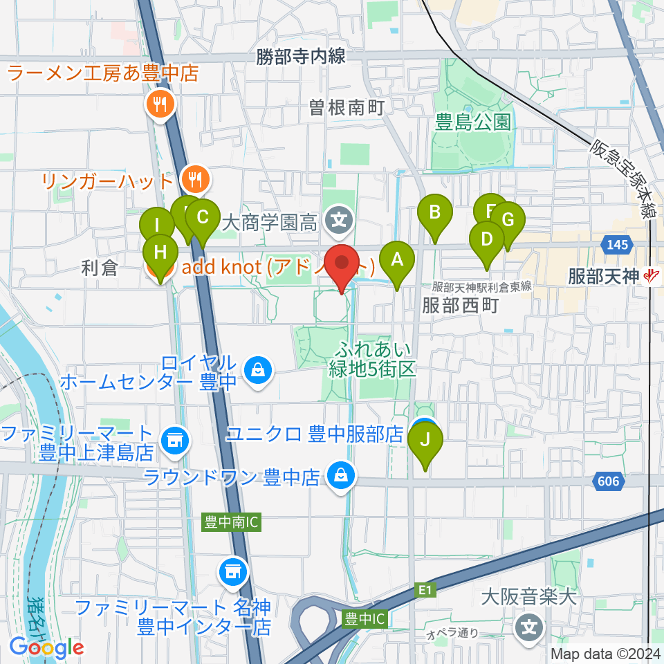 マリンフード豊中スイミングスタジアム周辺のカフェ一覧地図