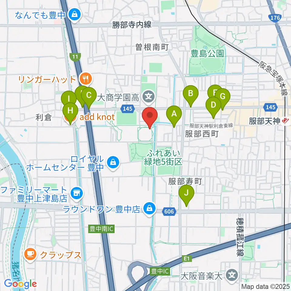 マリンフード豊中スイミングスタジアム周辺のカフェ一覧地図