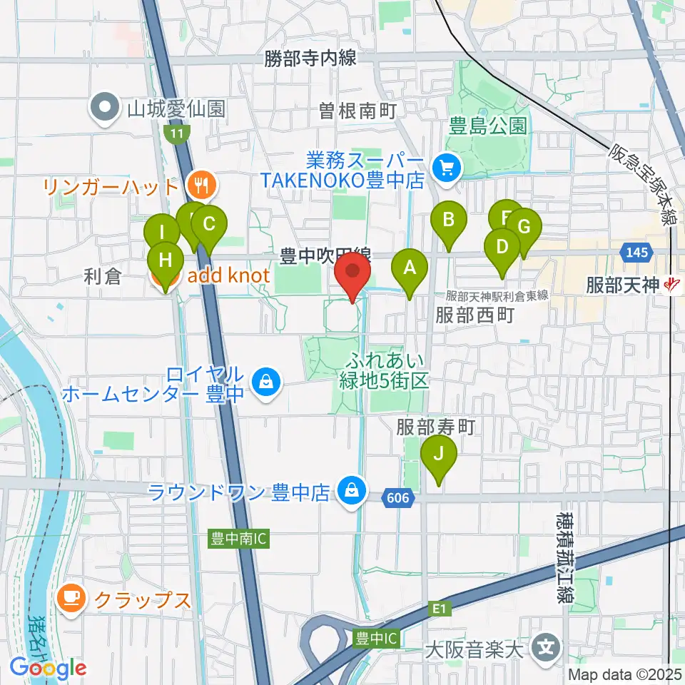 マリンフード豊中スイミングスタジアム周辺のカフェ一覧地図