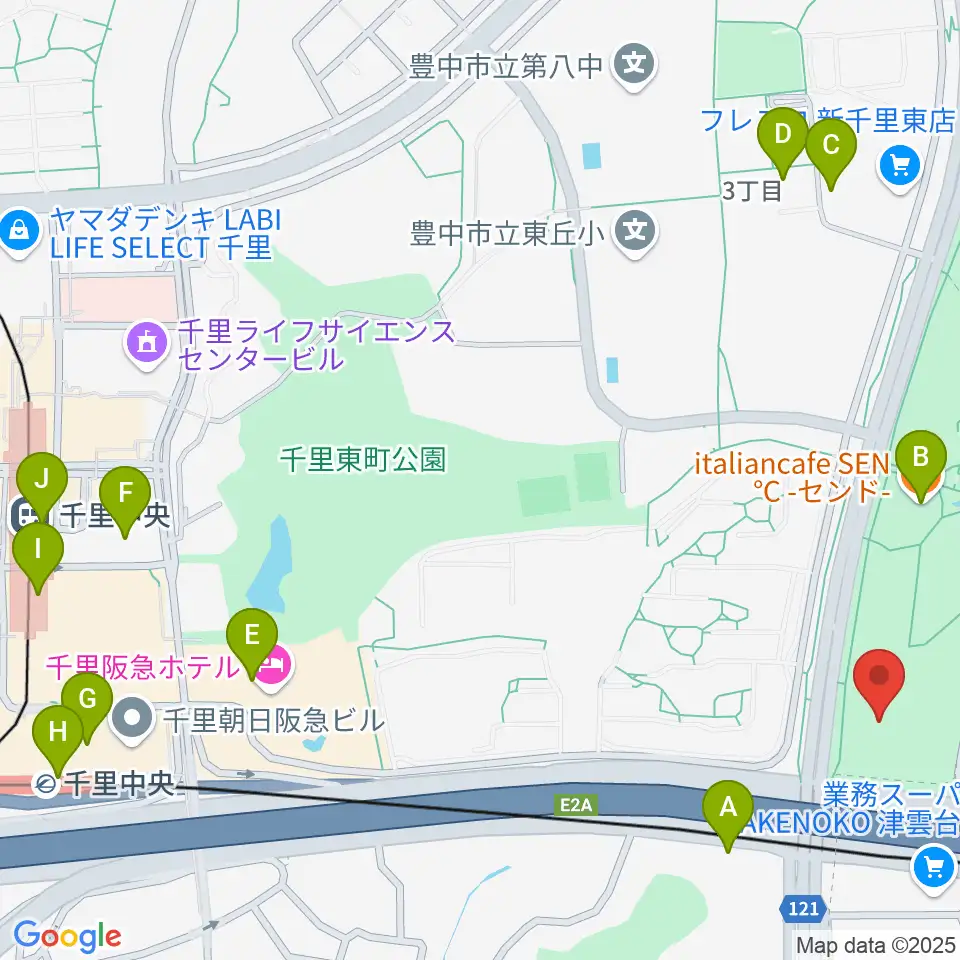豊泉家千里体育館周辺のカフェ一覧地図