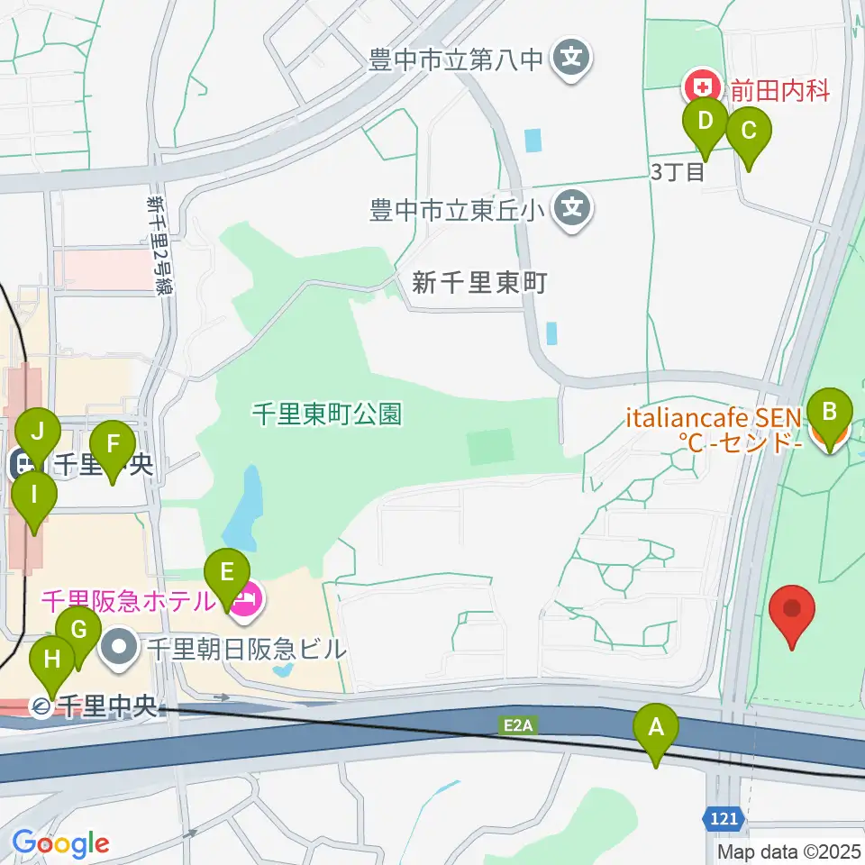 豊泉家千里体育館周辺のカフェ一覧地図