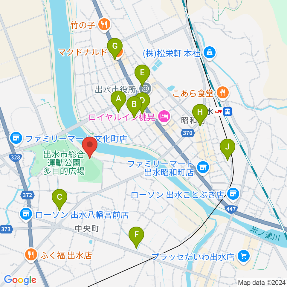 ブルーチップスタジアム周辺のカフェ一覧地図