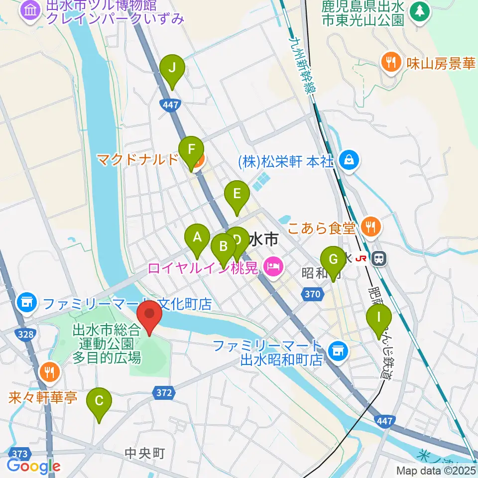 ブルーチップスタジアム周辺のカフェ一覧地図