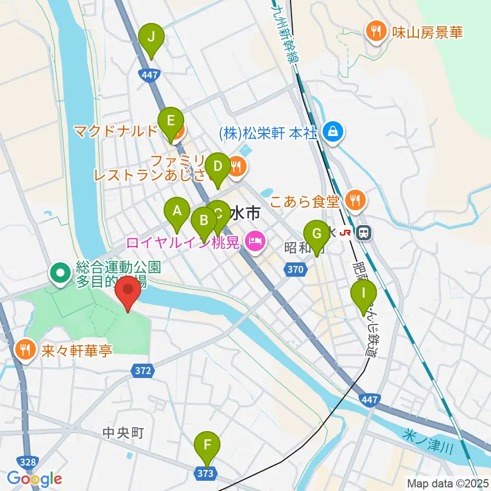ブルーチップスタジアム周辺のカフェ一覧地図