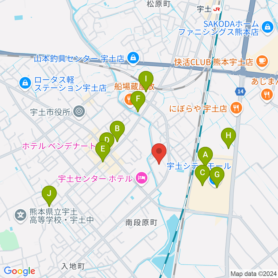 ecowin宇土アリーナ周辺のカフェ一覧地図