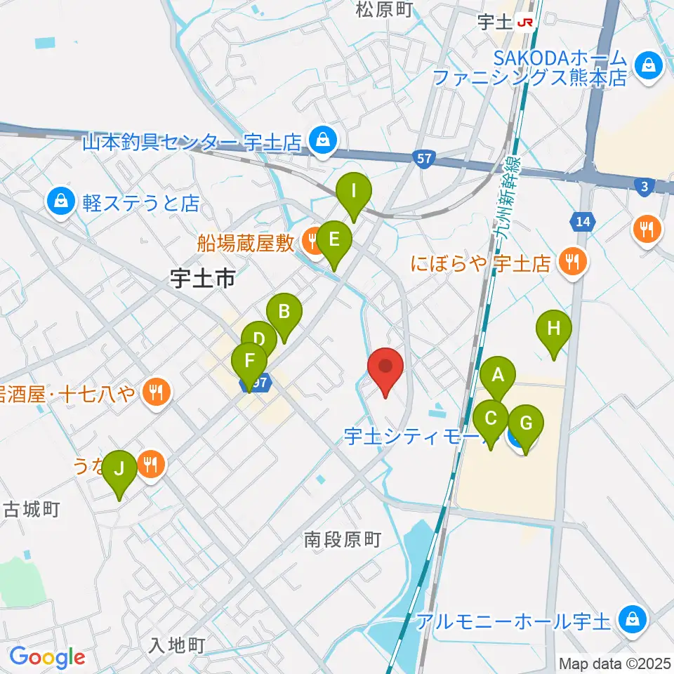 ecowin宇土アリーナ周辺のカフェ一覧地図