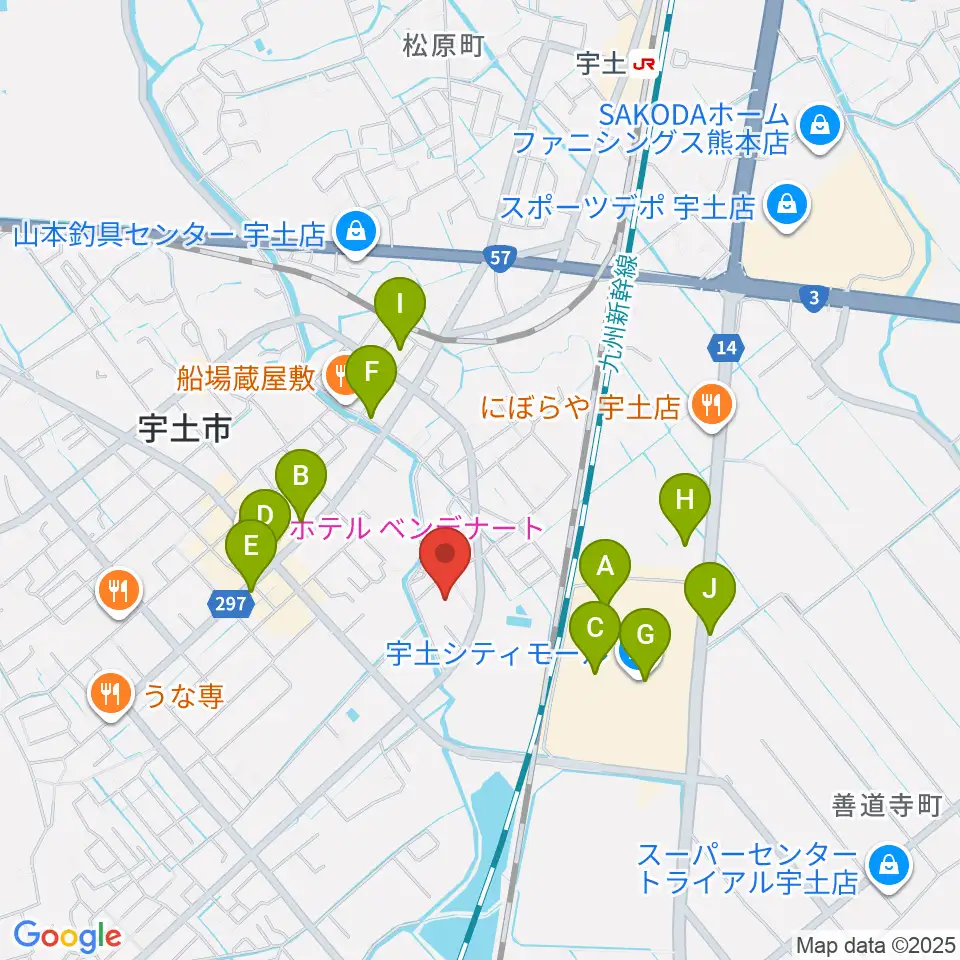 ecowin宇土アリーナ周辺のカフェ一覧地図