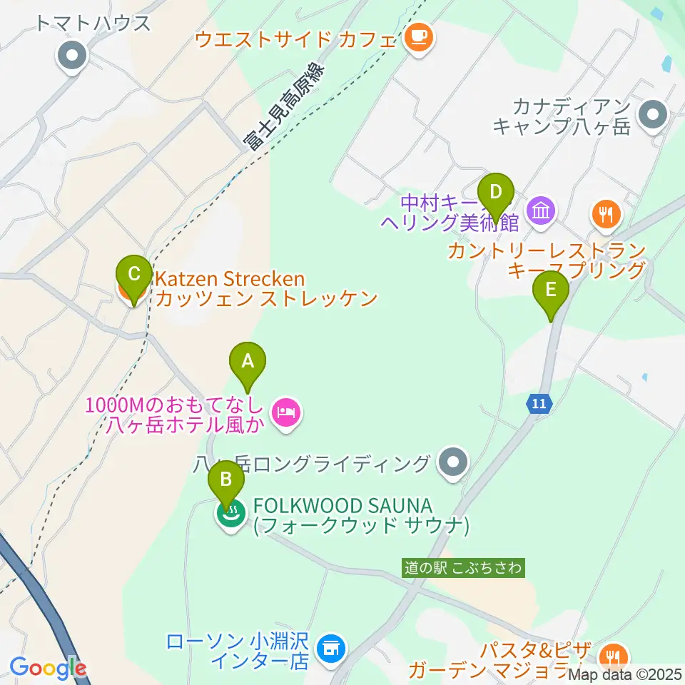 FOLKWOOD SKATE PARK 八ヶ岳周辺のカフェ一覧地図