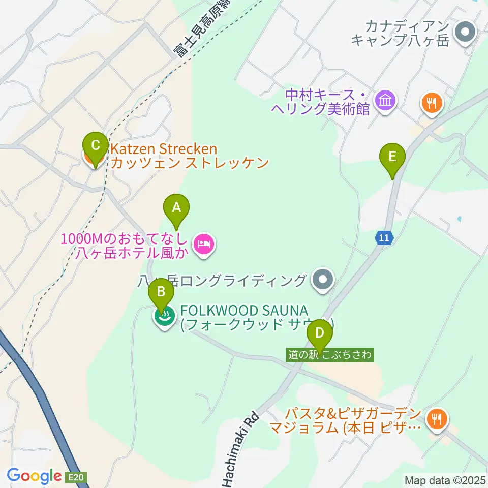 FOLKWOOD SKATE PARK 八ヶ岳周辺のカフェ一覧地図