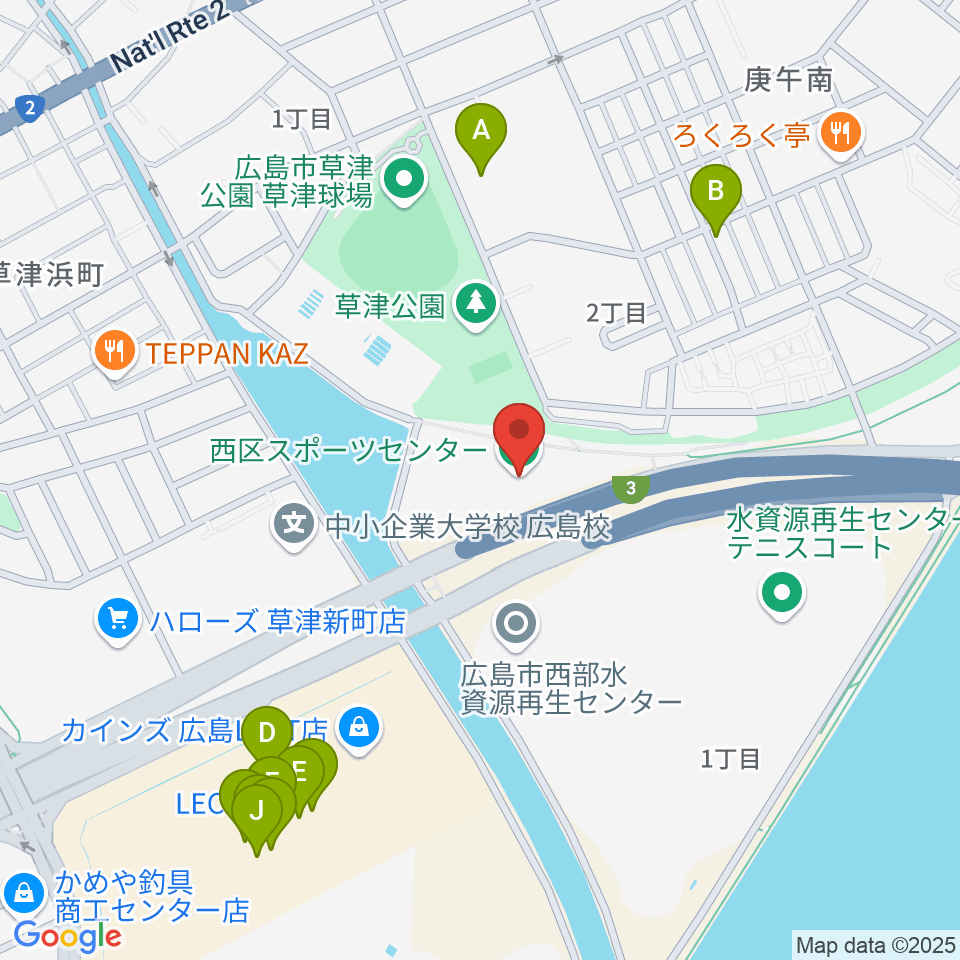 広島市西区スポーツセンター周辺のカフェ一覧地図