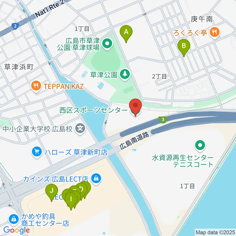 広島市西区スポーツセンター周辺のカフェ一覧地図