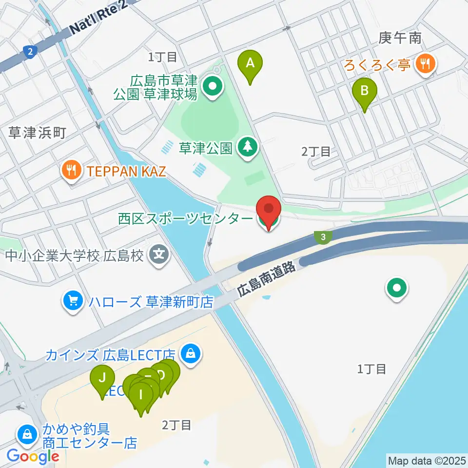 広島市西区スポーツセンター周辺のカフェ一覧地図