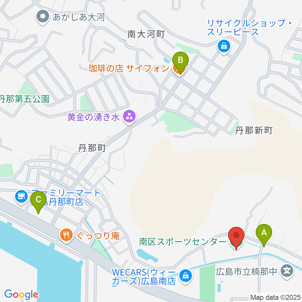 広島市南区スポーツセンター周辺のカフェ一覧地図