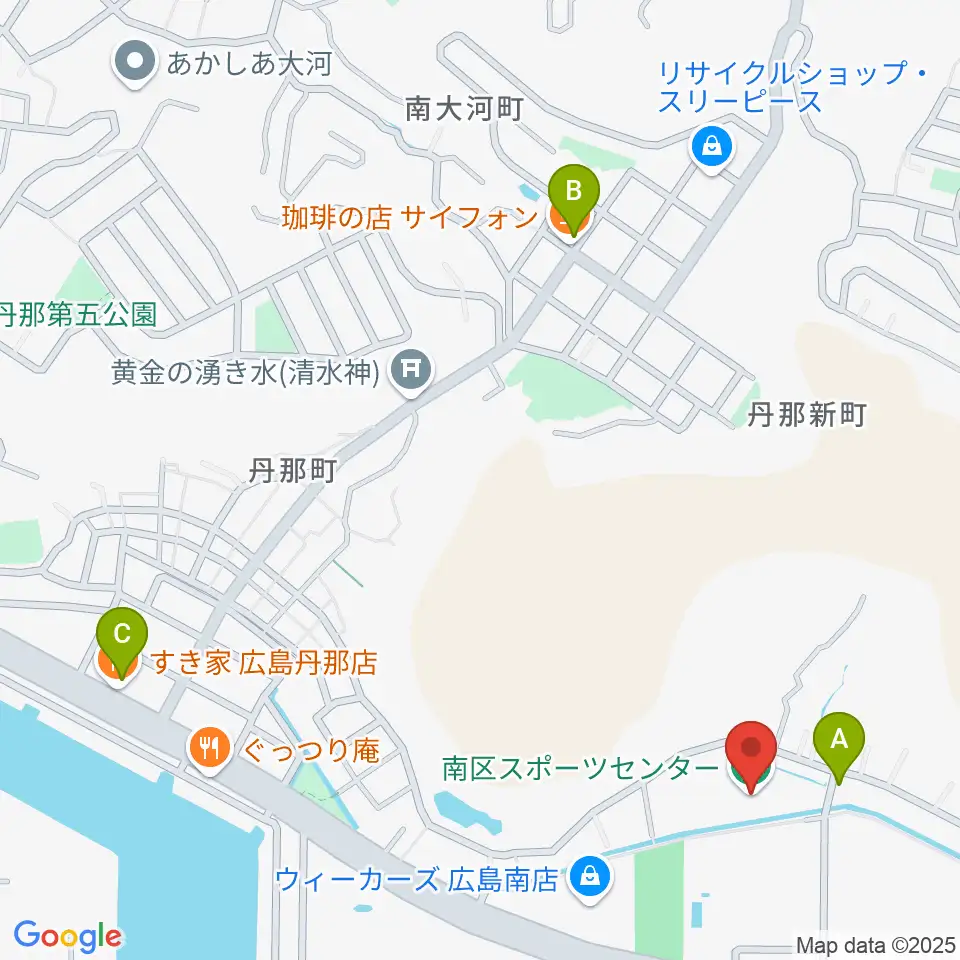 広島市南区スポーツセンター周辺のカフェ一覧地図
