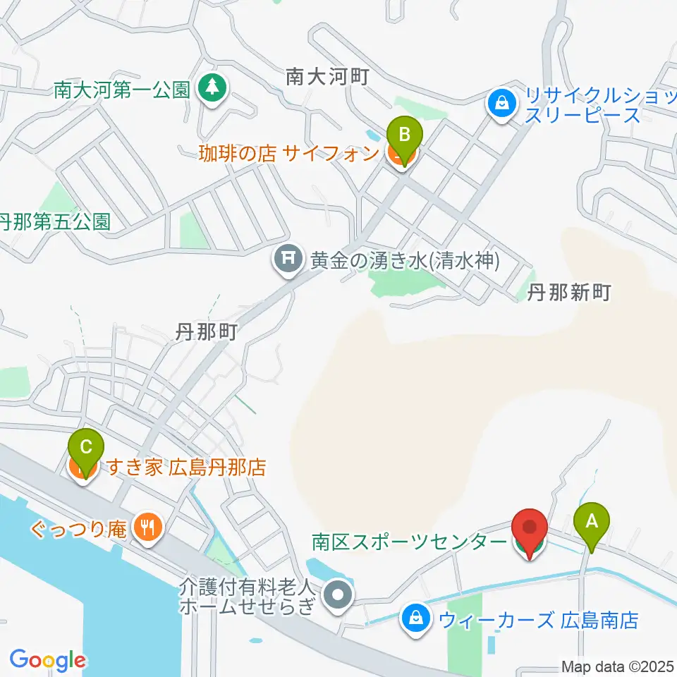 広島市南区スポーツセンター周辺のカフェ一覧地図