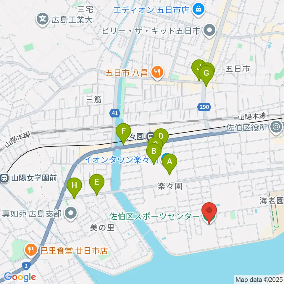 広島市佐伯区スポーツセンター周辺のカフェ一覧地図