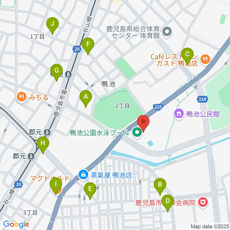 鴨池公園水泳プール周辺のカフェ一覧地図