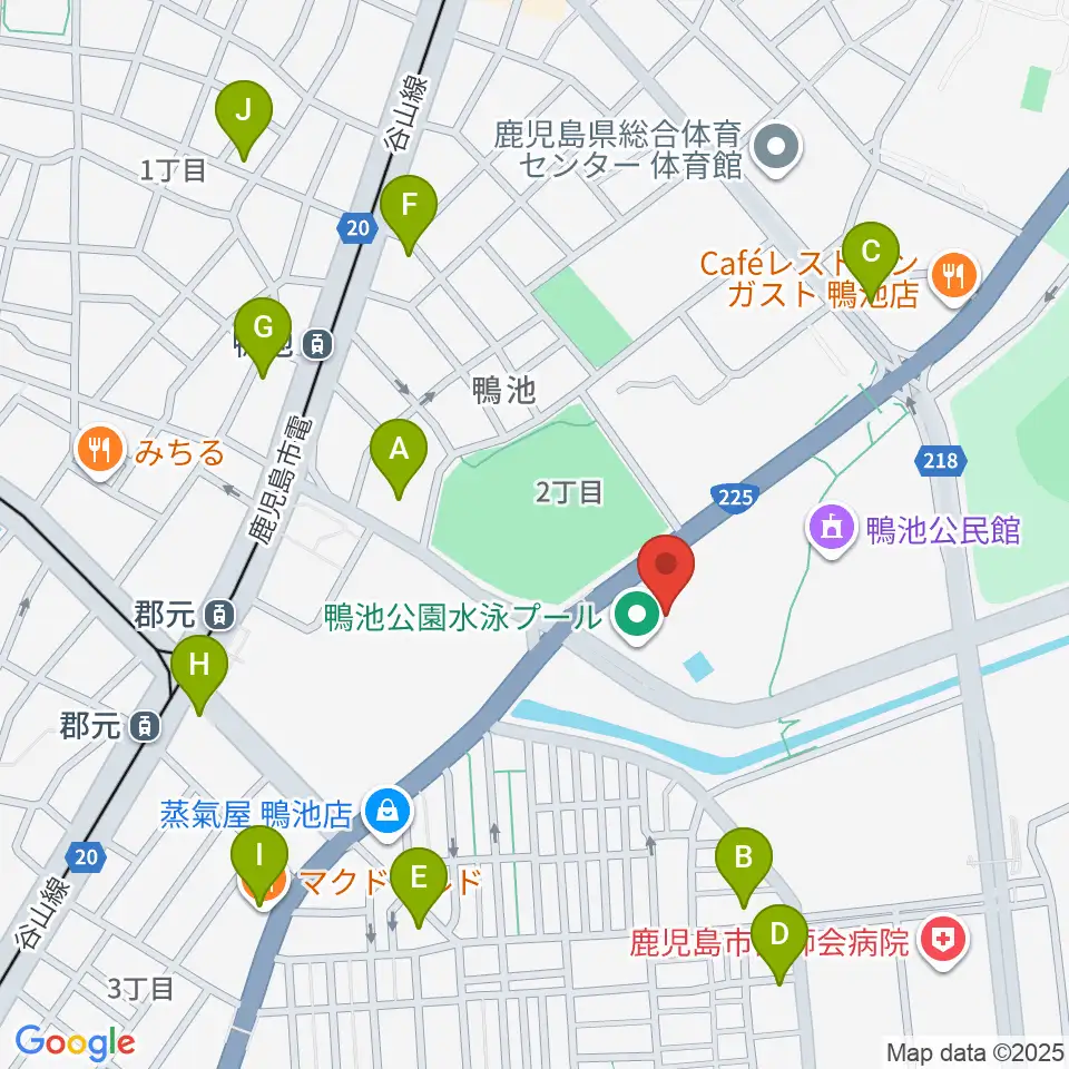 鴨池公園水泳プール周辺のカフェ一覧地図