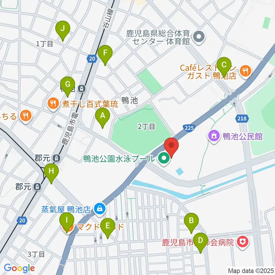 鴨池公園水泳プール周辺のカフェ一覧地図